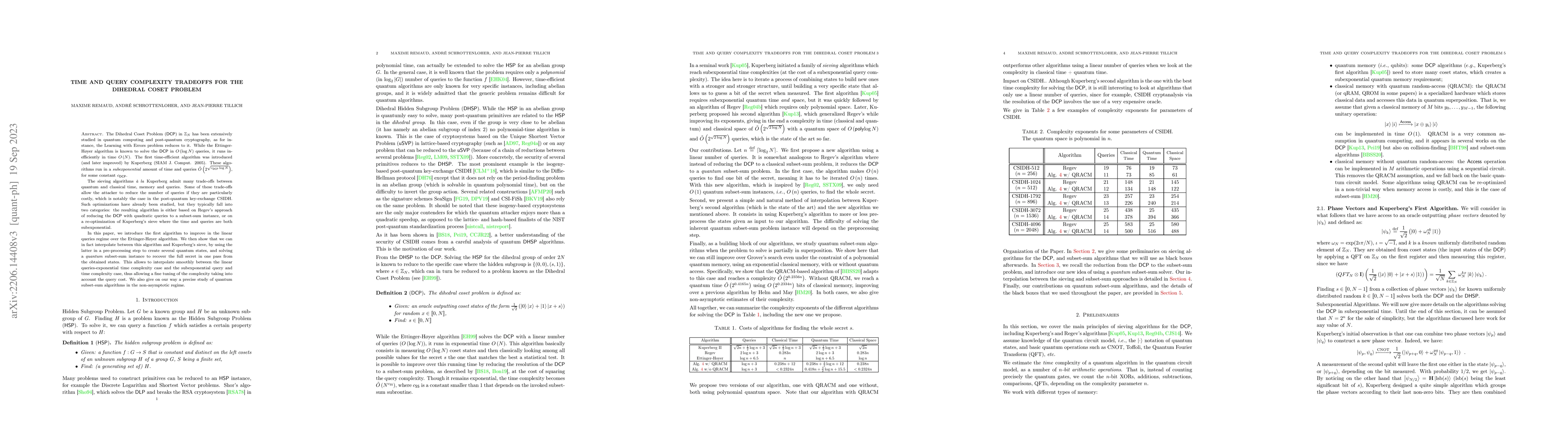 Thumbnail for Time and Query Complexity Tradeoffs for the Dihedral Coset Problem
