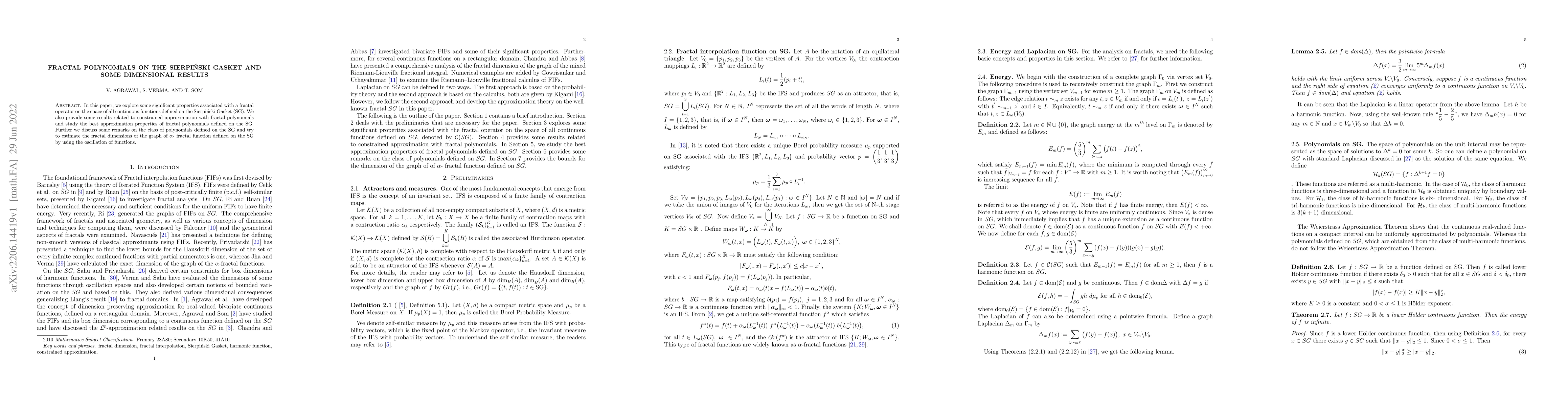Thumbnail for Fractal polynomials On the Sierpi\'nski gasket and some dimensional
  results