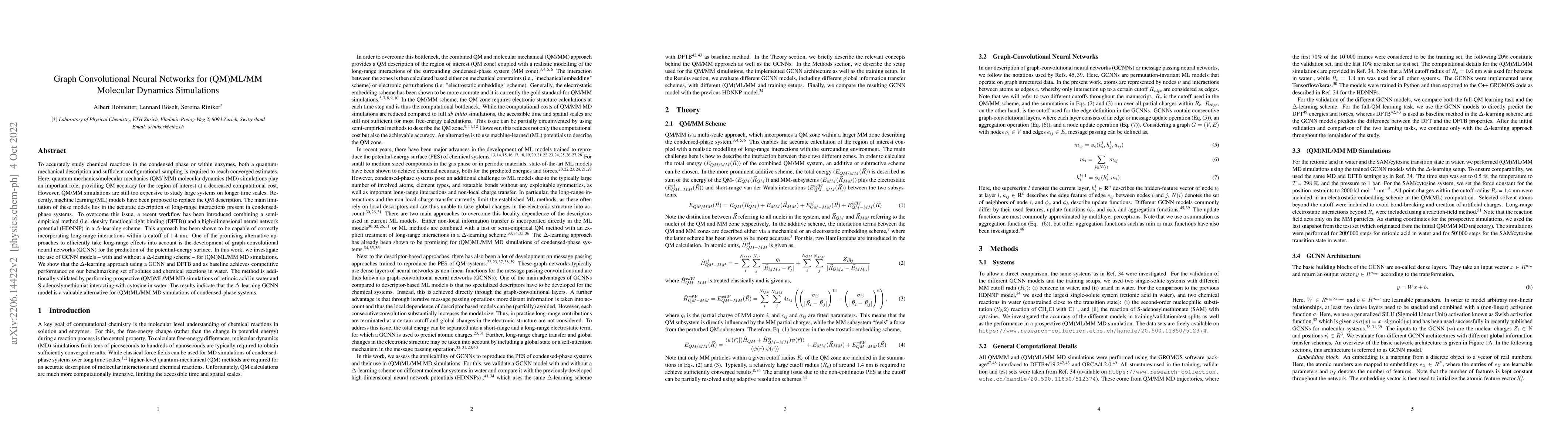 Thumbnail for Graph Convolutional Neural Networks for (QM)ML/MM Molecular Dynamics
  Simulations