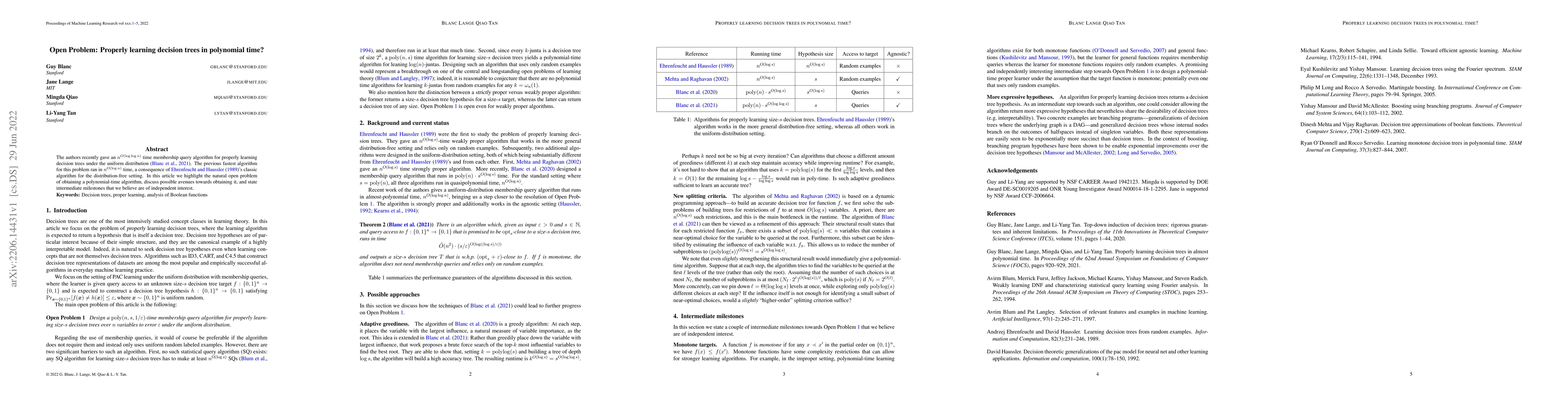 Thumbnail for Open Problem: Properly learning decision trees in polynomial time?