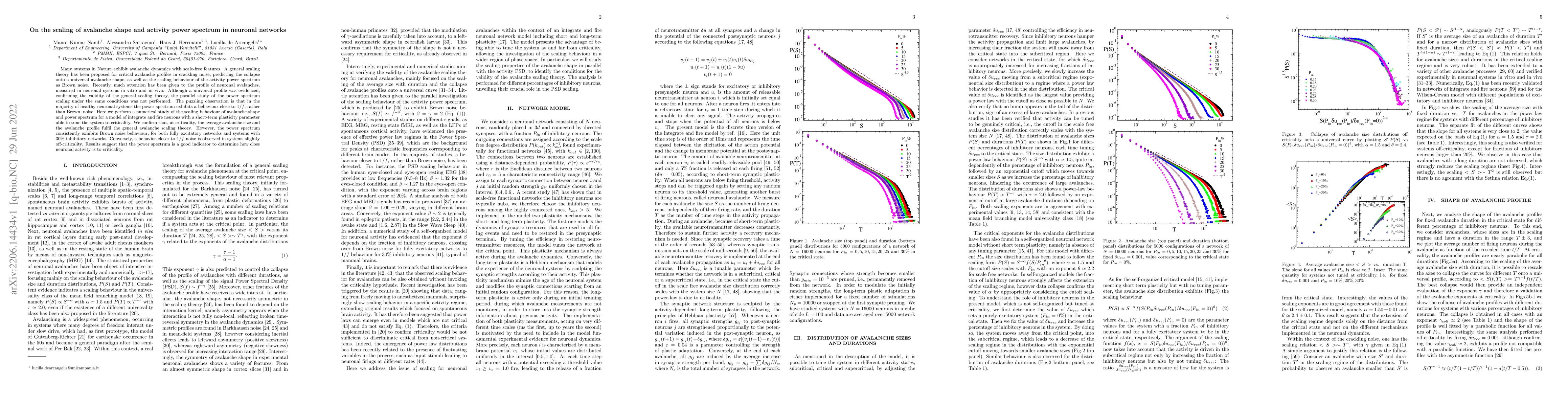 Thumbnail for On the scaling of avalanche shape and activity power spectrum in
  neuronal networks