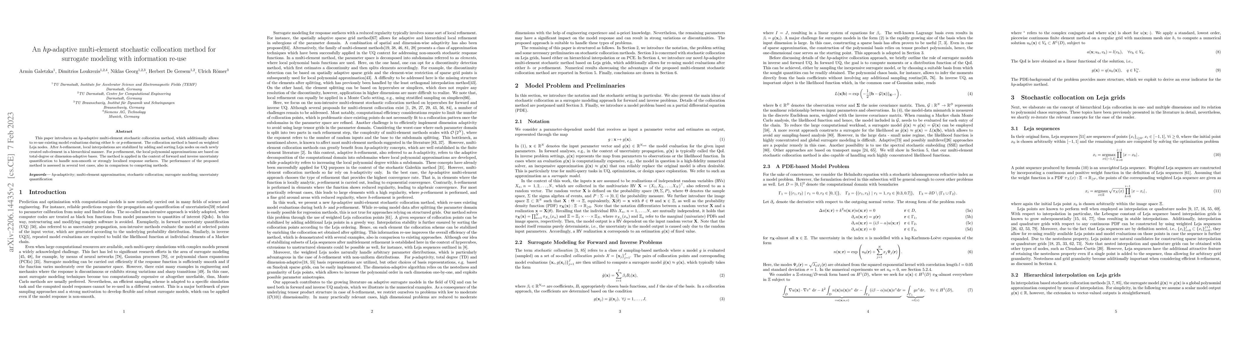Thumbnail for An $hp$-adaptive multi-element stochastic collocation method for
  surrogate modeling with information re-use