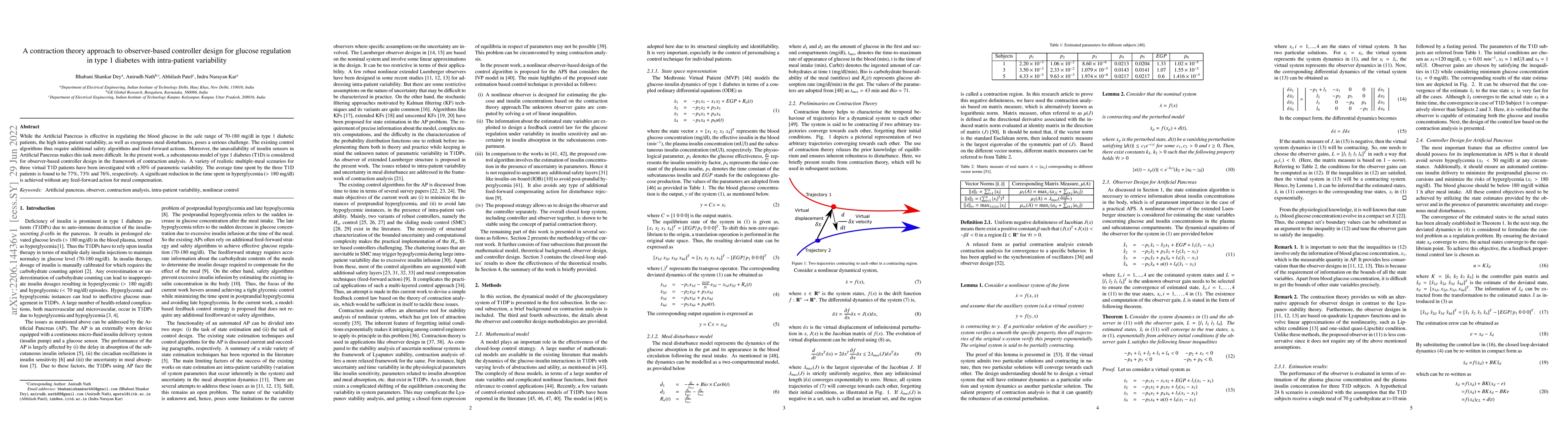 Thumbnail for A contraction theory approach to observer-based controller design for
  glucose regulation in type 1 diabetes with intra-patient variability