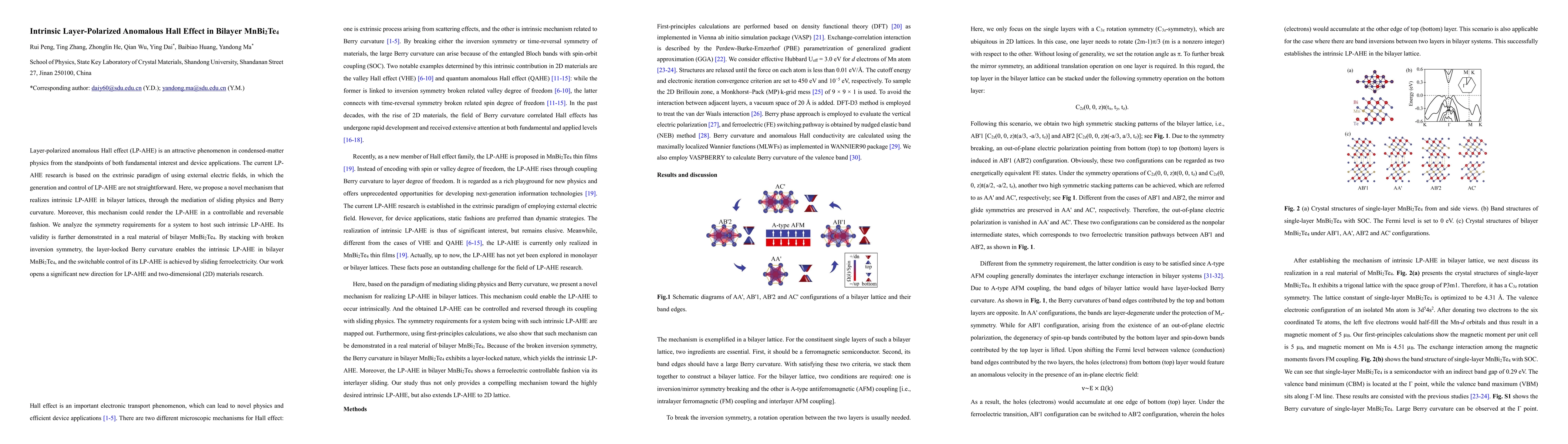 Thumbnail for Intrinsic Layer-Polarized Anomalous Hall Effect in Bilayer MnBi2Te4