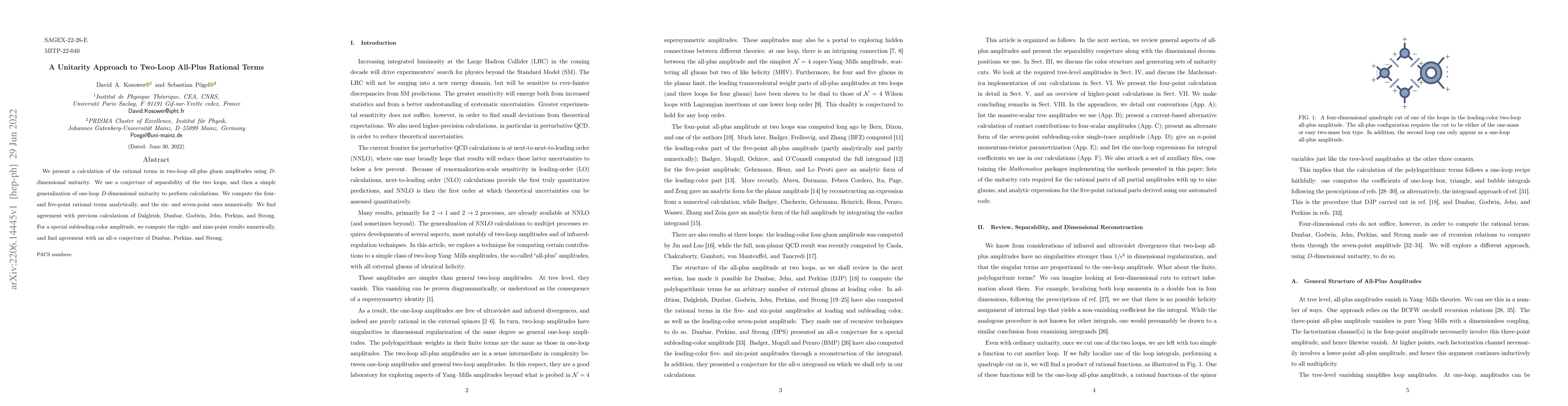 Thumbnail for A Unitarity Approach to Two-Loop All-Plus Rational Terms