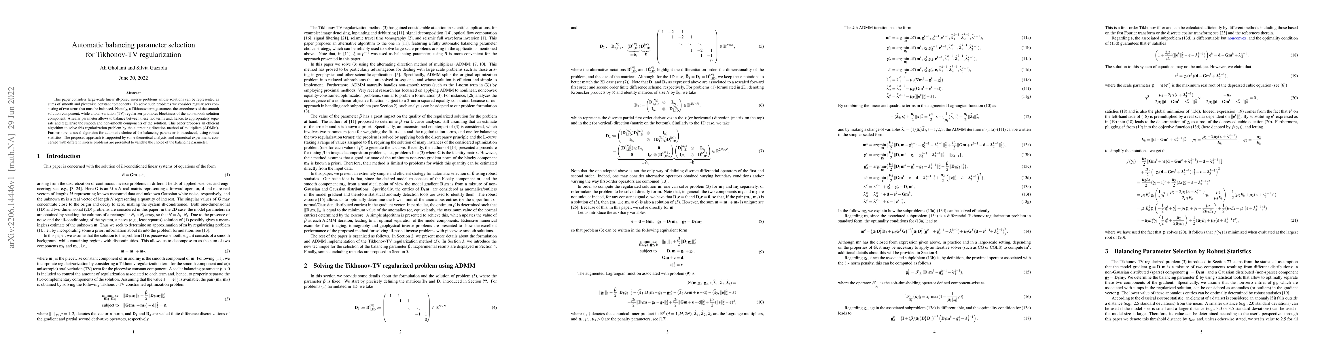 Thumbnail for Automatic balancing parameter selection for Tikhonov-TV regularization