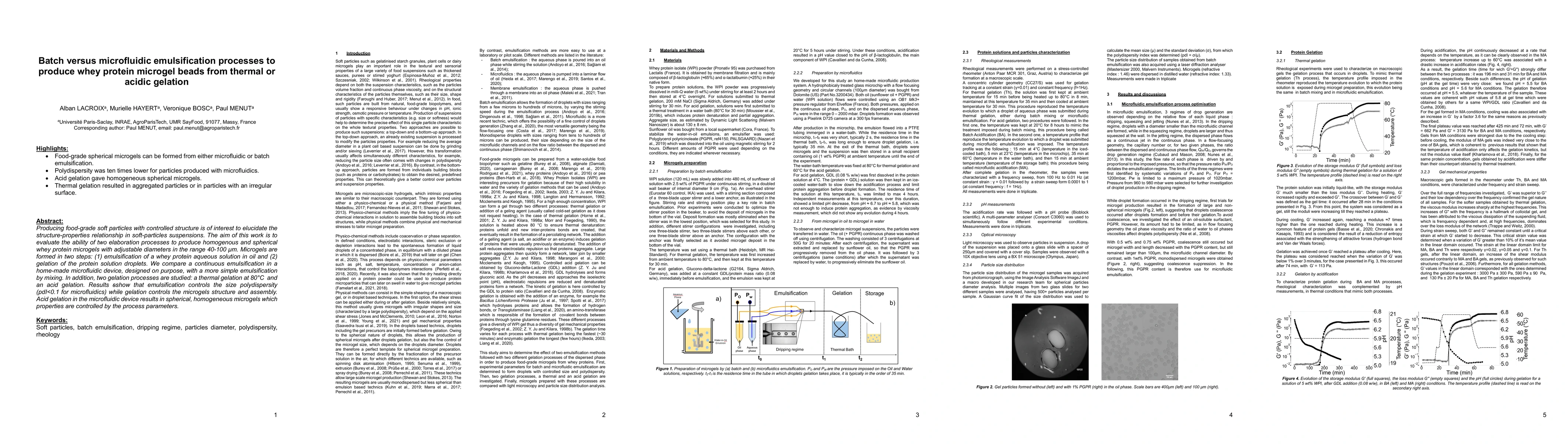 Thumbnail for Batch versus microfluidic emulsification processes to produce whey
  protein microgel beads from thermal or acidic gelation