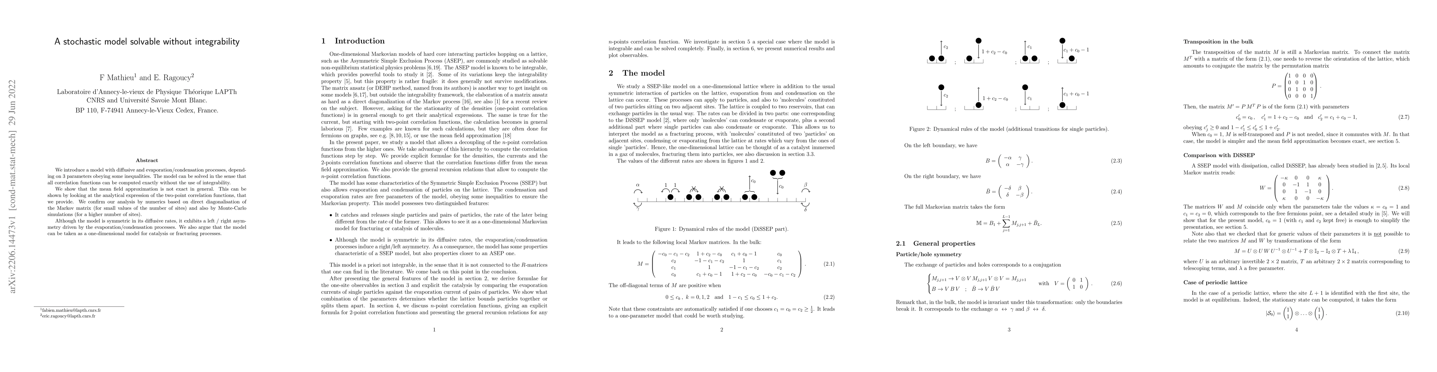 Thumbnail for A stochastic model solvable without integrability