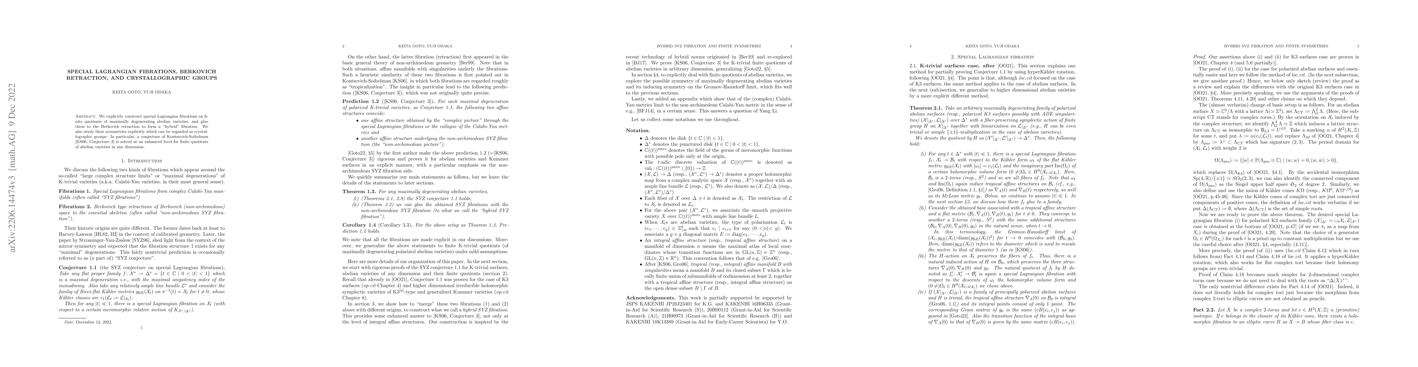 Thumbnail for Special Lagrangian fibrations, Berkovich retraction, and
  crystallographic groups