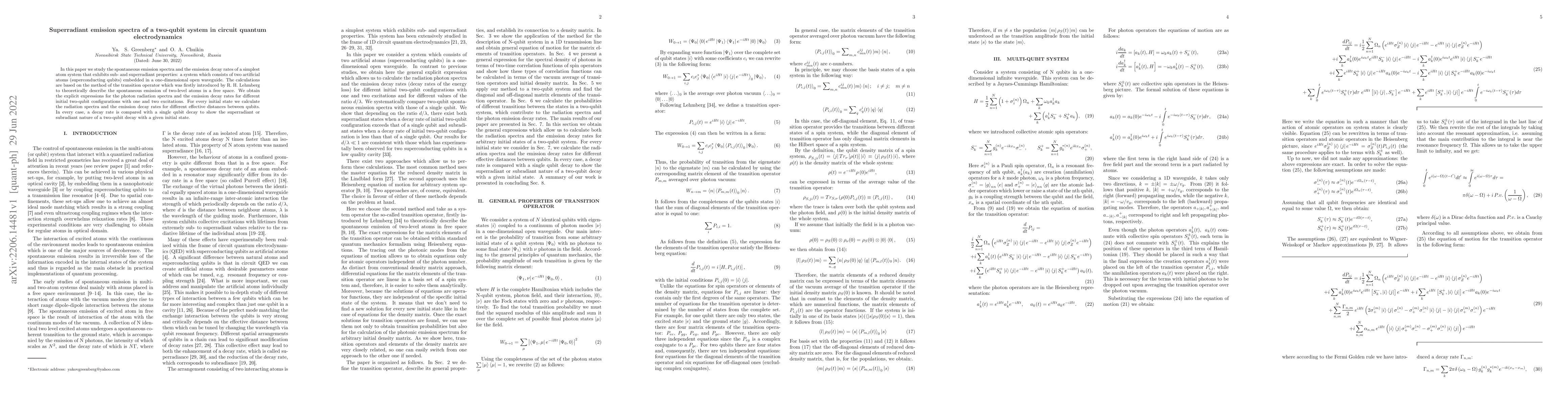 Thumbnail for Superradiant emission spectra of a two-qubit system in circuit quantum
  electrodynamics