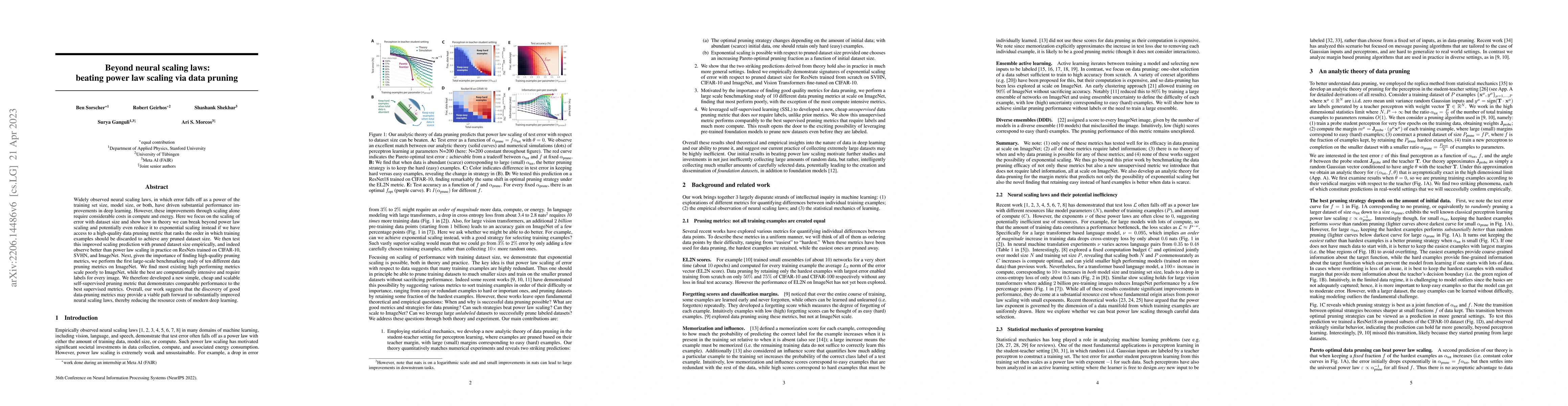 Thumbnail for Beyond neural scaling laws: beating power law scaling via data pruning