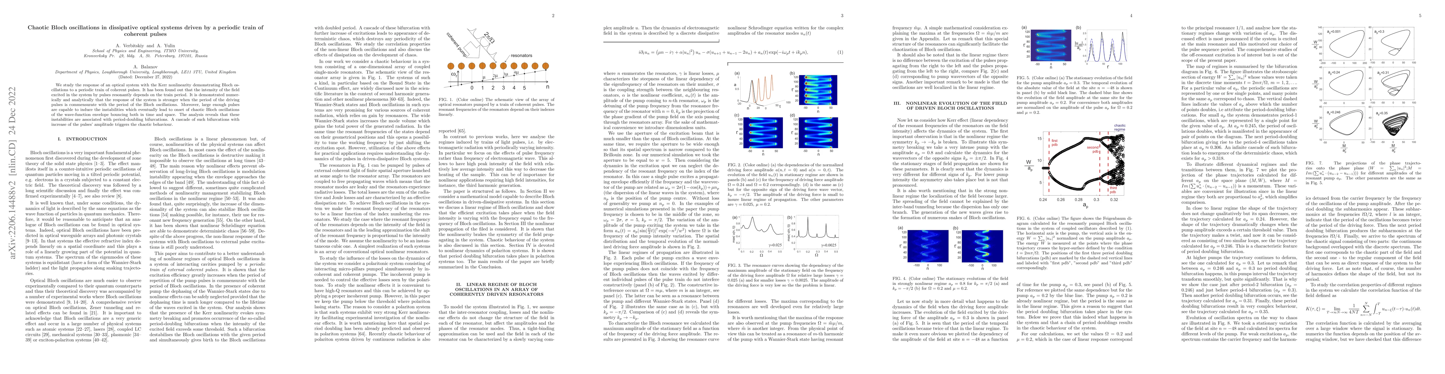 Thumbnail for Chaotic Bloch oscillations in dissipative optical systems driven by a
  periodic train of coherent pulses