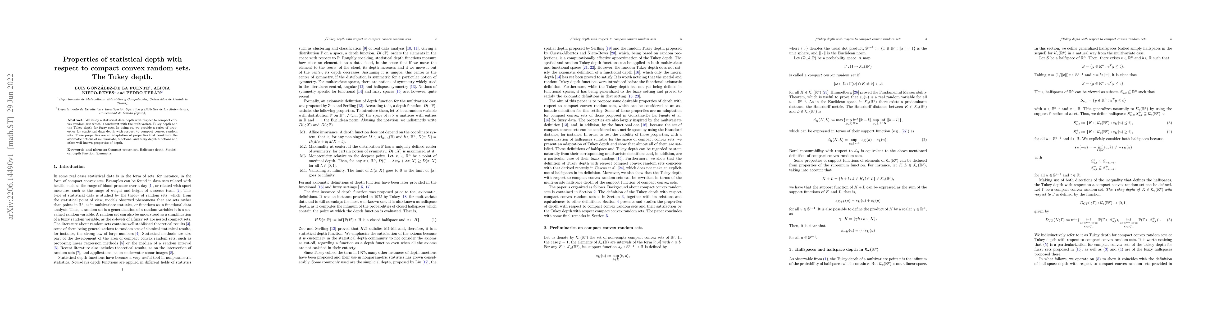 Thumbnail for Properties of statistical depth with respect to compact convex random
  sets. The Tukey depth
