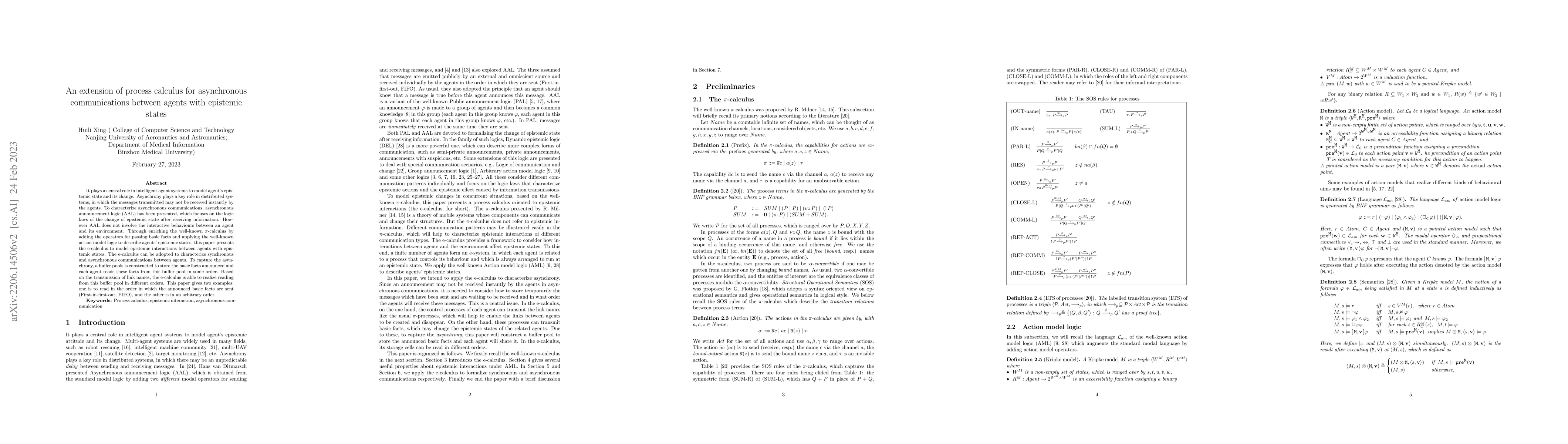 Thumbnail for An extension of process calculus for asynchronous communications between
  agents with epistemic states