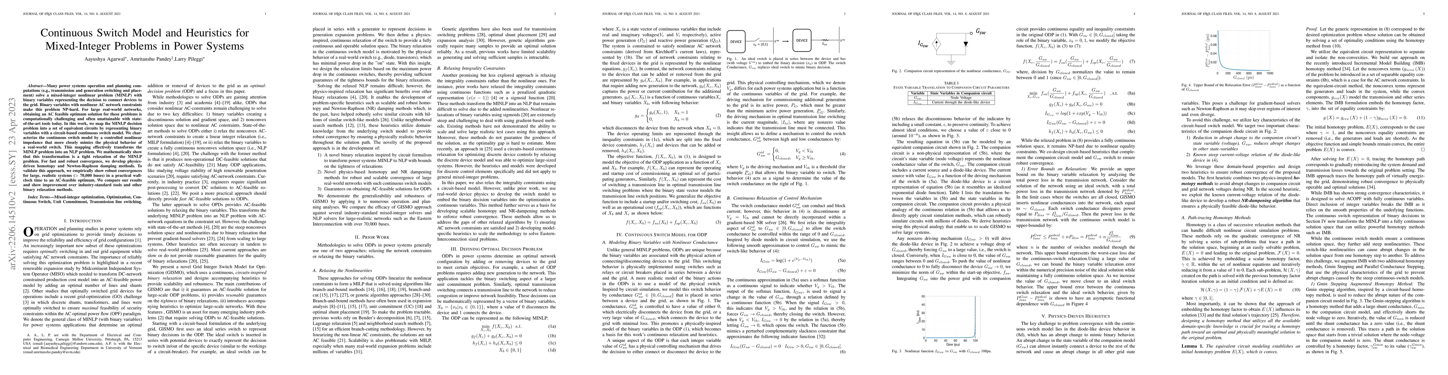 Thumbnail for Continuous Switch Model and Heuristics for Mixed-Integer Problems in
  Power Systems