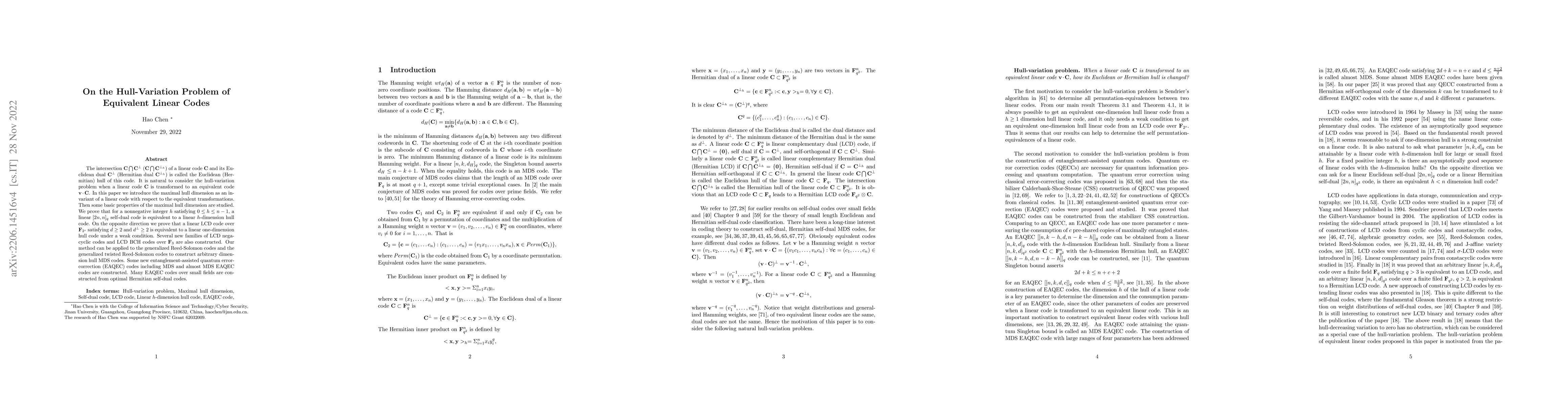 Thumbnail for On Hull-Variation Problem of Equivalent Linear Codes