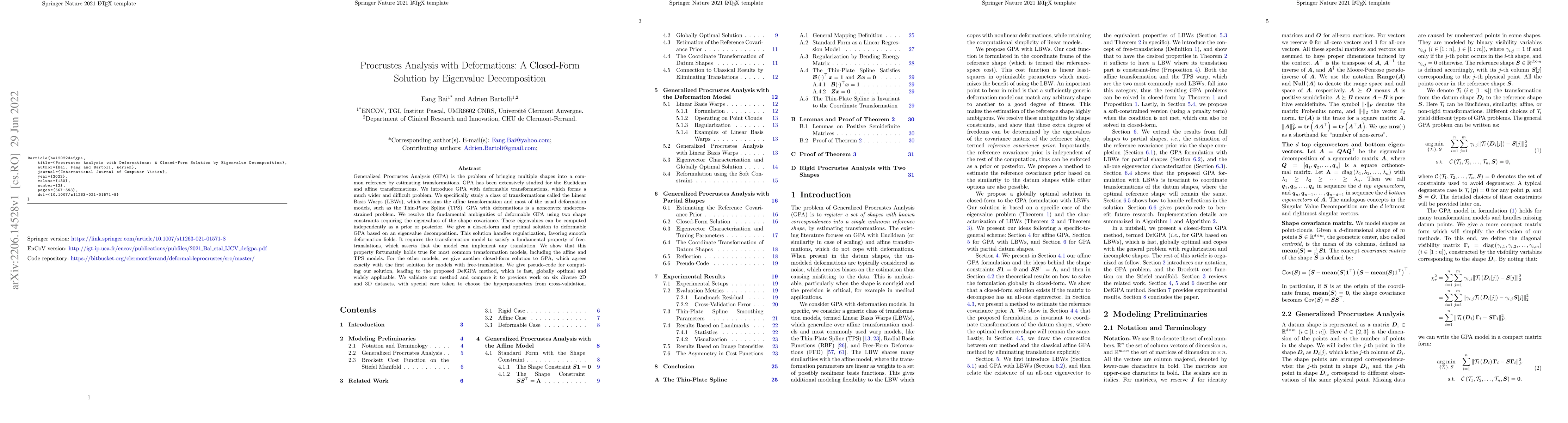 Thumbnail for Procrustes Analysis with Deformations: A Closed-Form Solution by
  Eigenvalue Decomposition