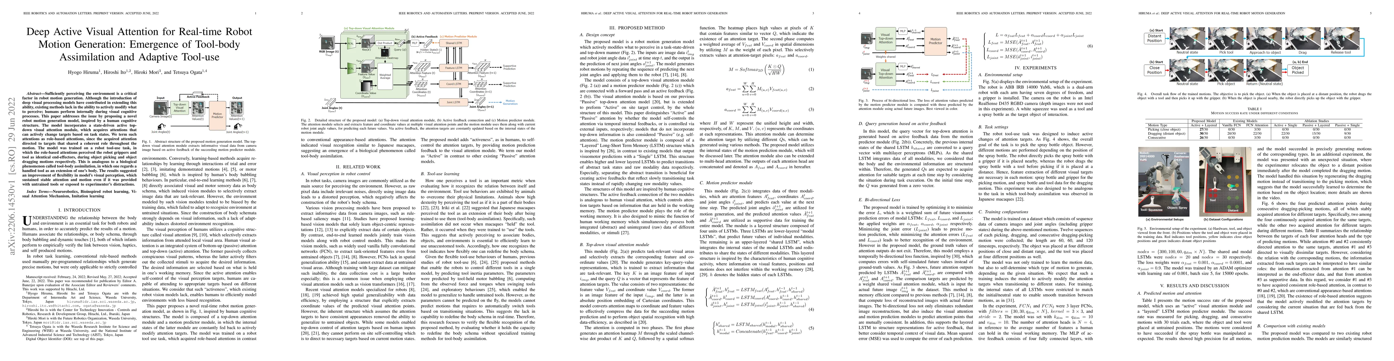 Thumbnail for Deep Active Visual Attention for Real-time Robot Motion Generation:
  Emergence of Tool-body Assimilation and Adaptive Tool-use