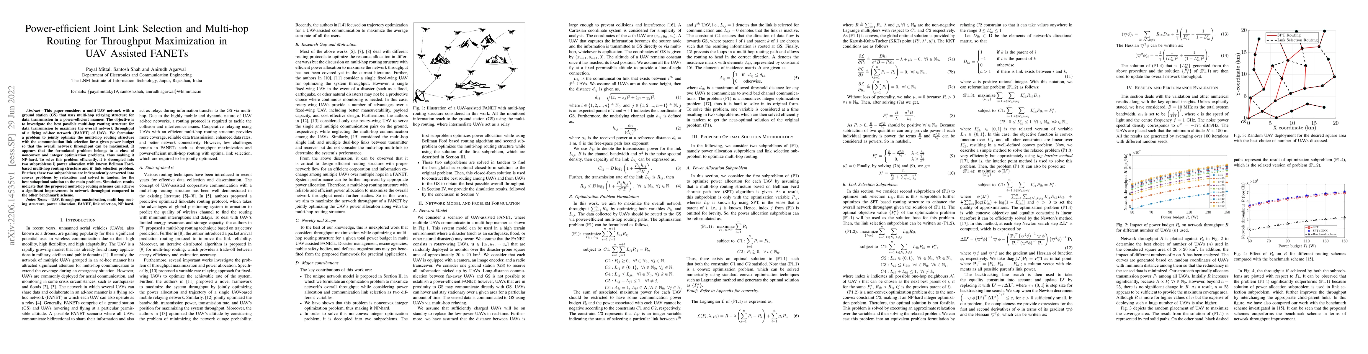 Thumbnail for Power-efficient Joint Link Selection and Multi-hop Routing for
  Throughput Maximization in UAV Assisted FANETs