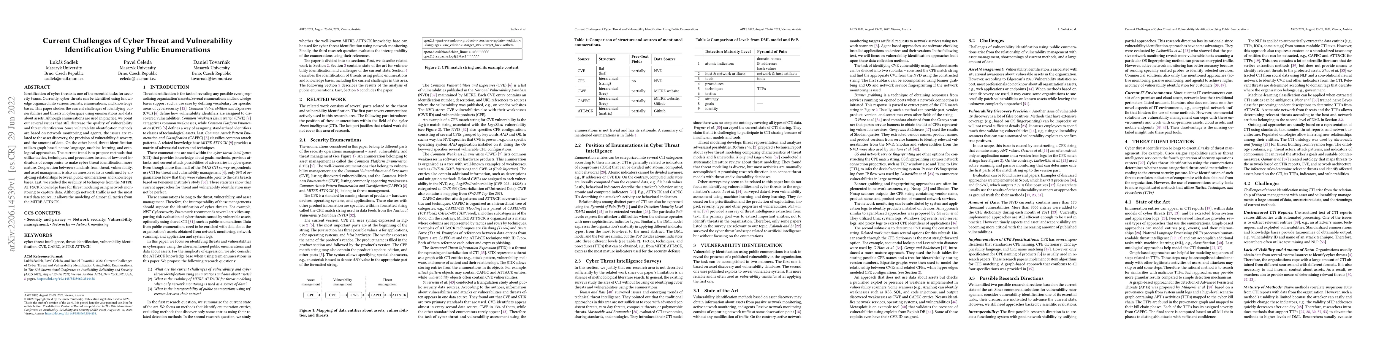 Thumbnail for Current Challenges of Cyber Threat and Vulnerability Identification
  Using Public Enumerations