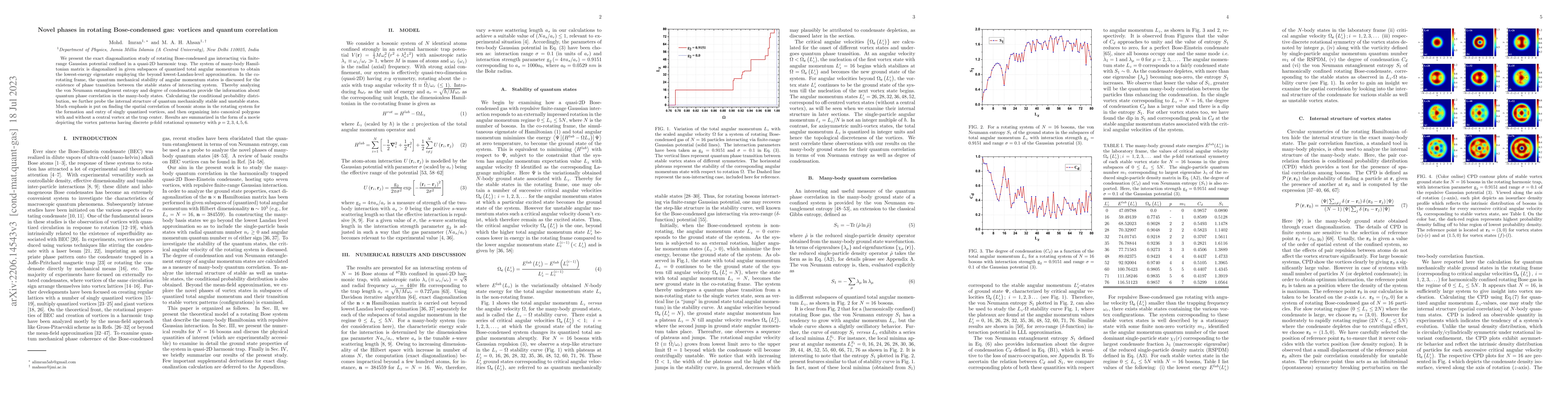 Thumbnail for Novel phases in rotating Bose-condensed gas: vortices and quantum
  correlation