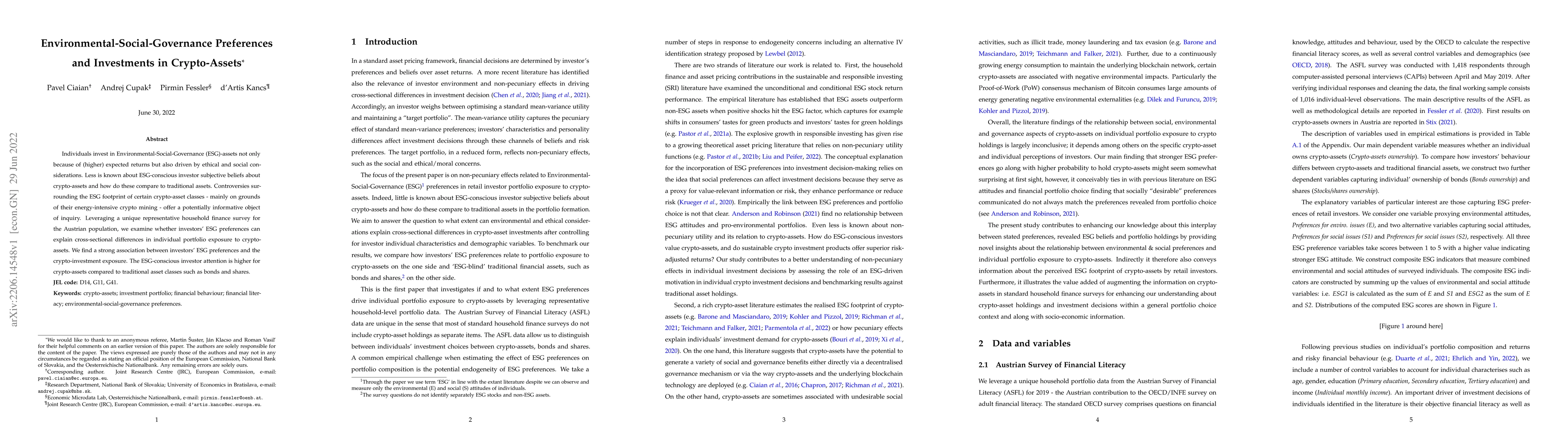 Thumbnail for Environmental-Social-Governance Preferences and Investments in
  Crypto-Assets