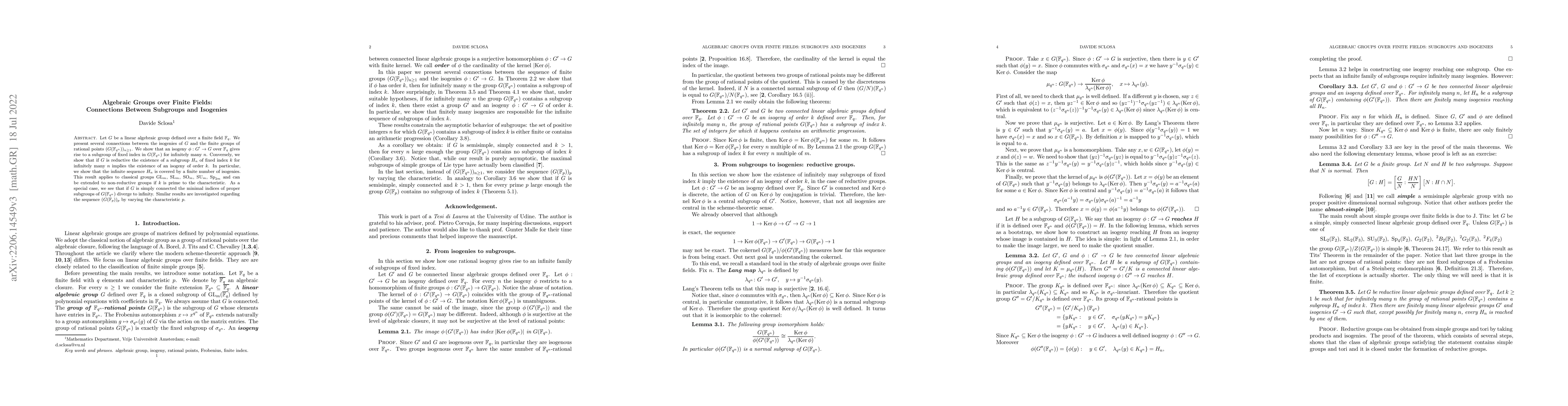 Thumbnail for Algebraic Groups over Finite Fields: Connections Between Subgroups and
  Isogenies