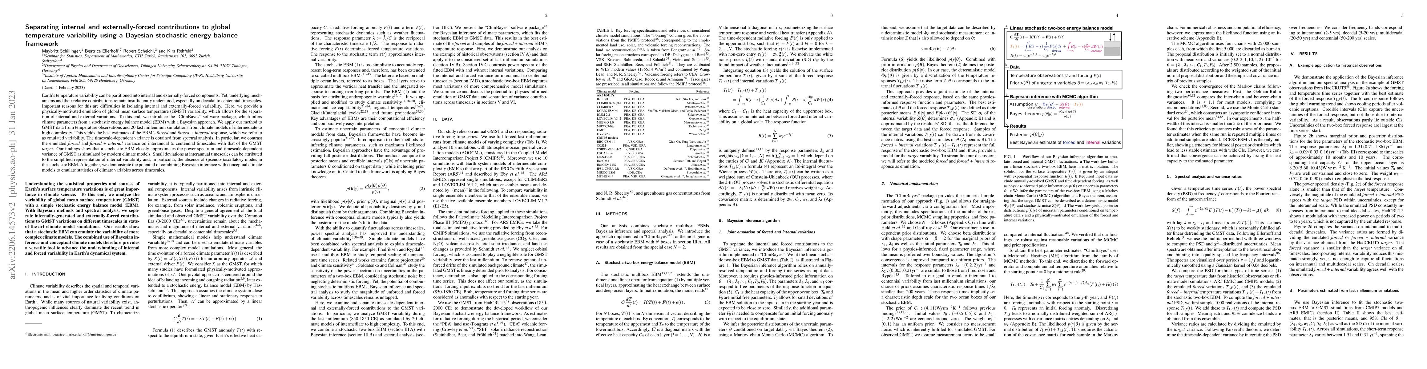 Thumbnail for Separating internal and externally-forced contributions to global
  temperature variability using a Bayesian stochastic energy balance framework
