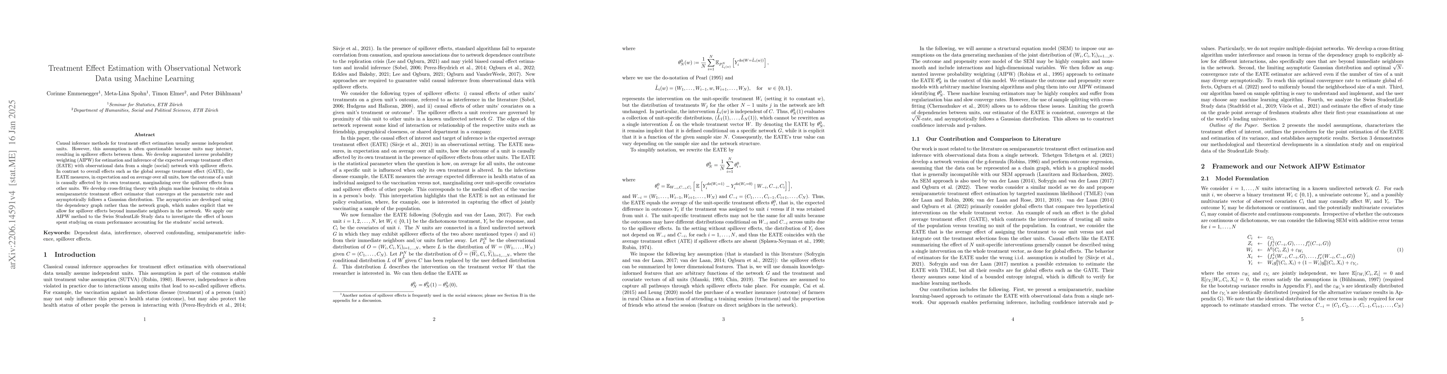Thumbnail for Treatment Effect Estimation with Observational Network Data using
  Machine Learning