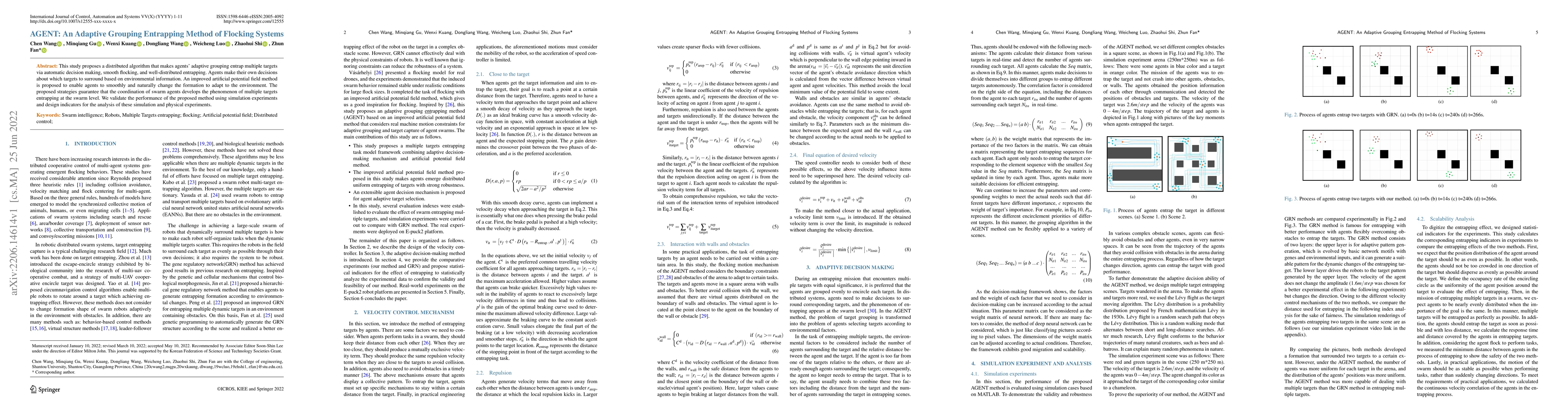 Thumbnail for AGENT: An Adaptive Grouping Entrapping Method of Flocking Systems