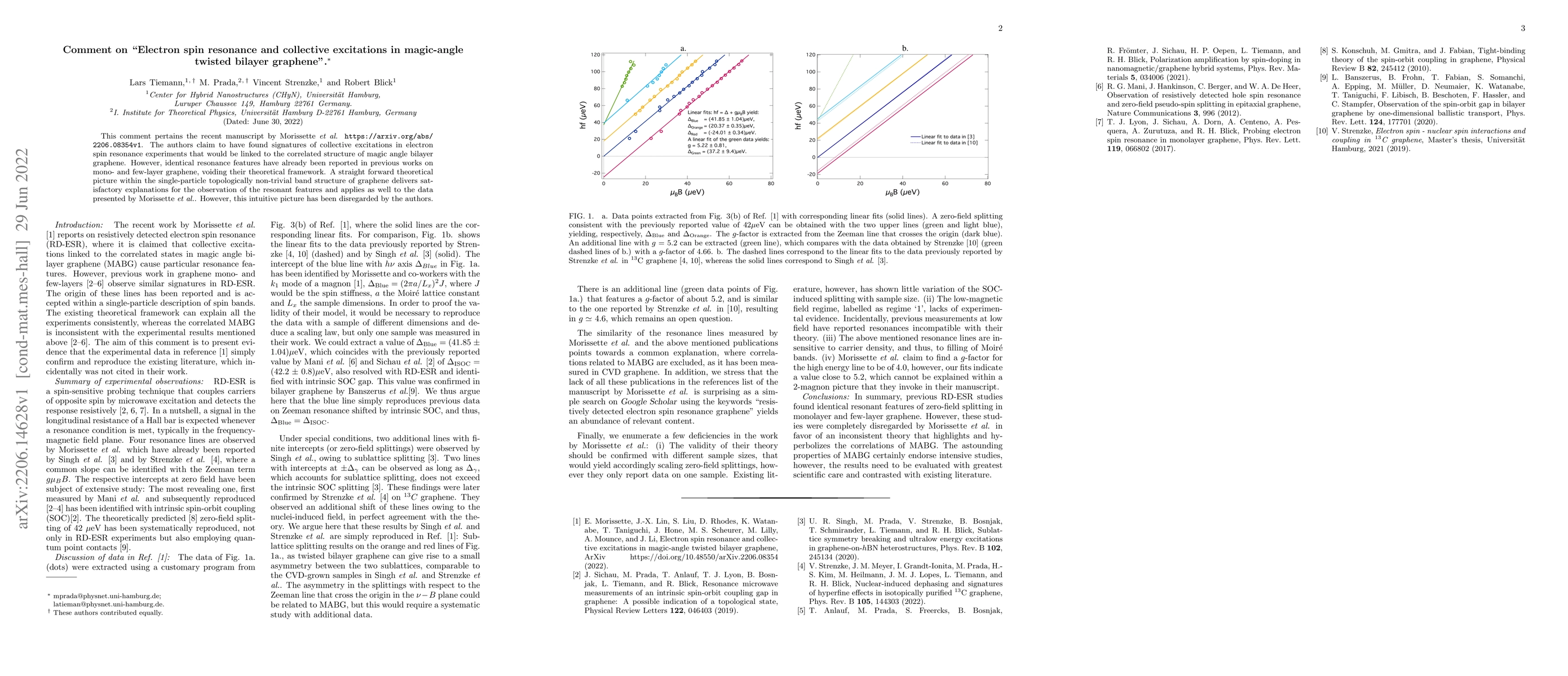 Thumbnail for Comment on "Electron spin resonance and collective excitations in
  magic-angle twisted bilayer graphene"
