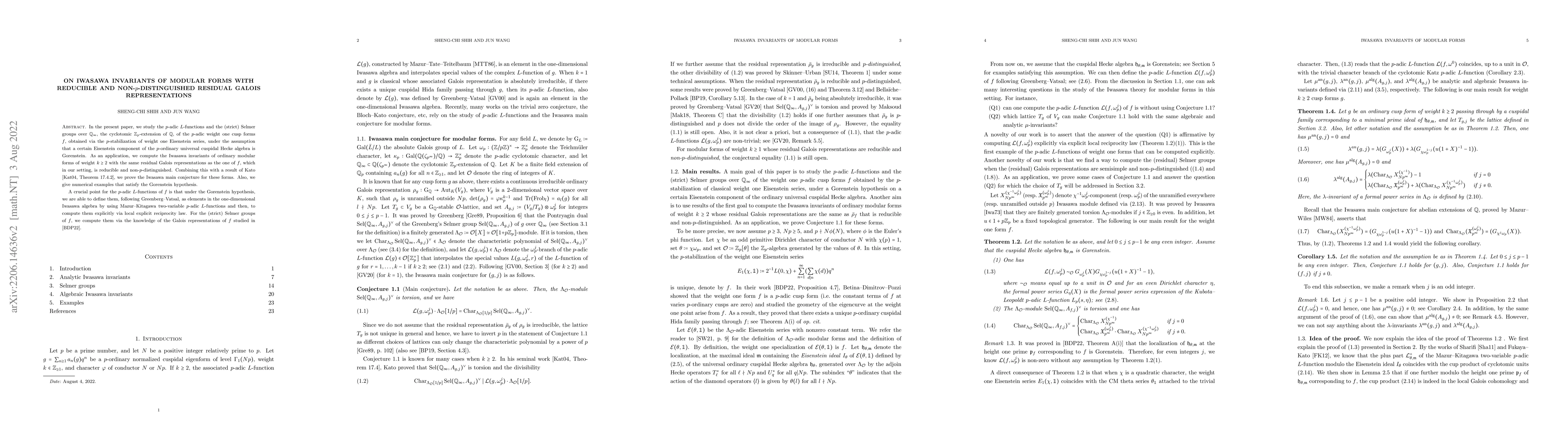 Thumbnail for On Iwasawa invariants of modular forms with reducible and
  non-$p$-distinguished residual Galois representations