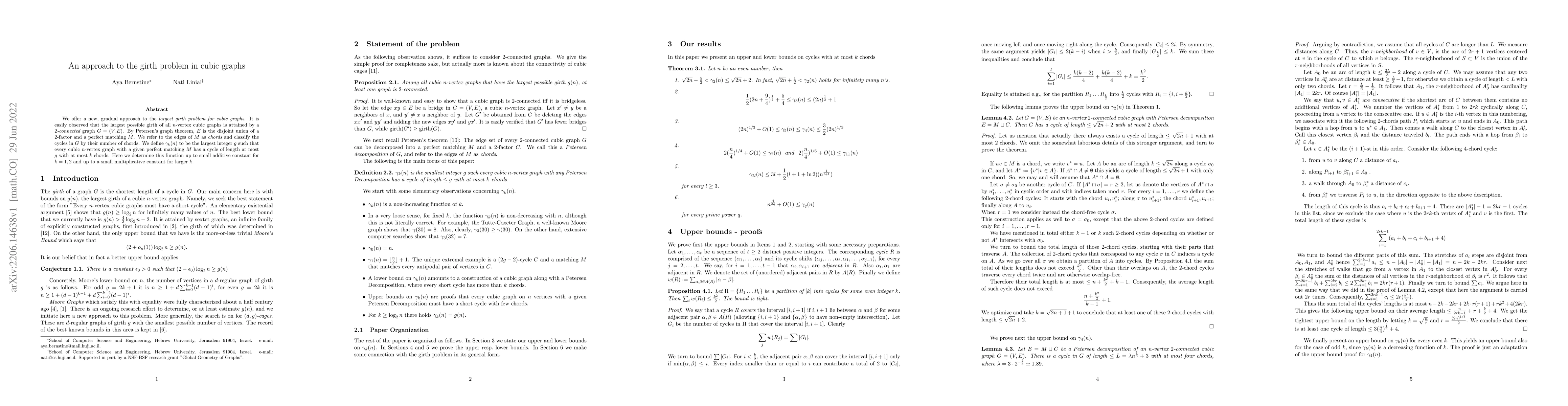Thumbnail for An approach to the girth problem in cubic graphs