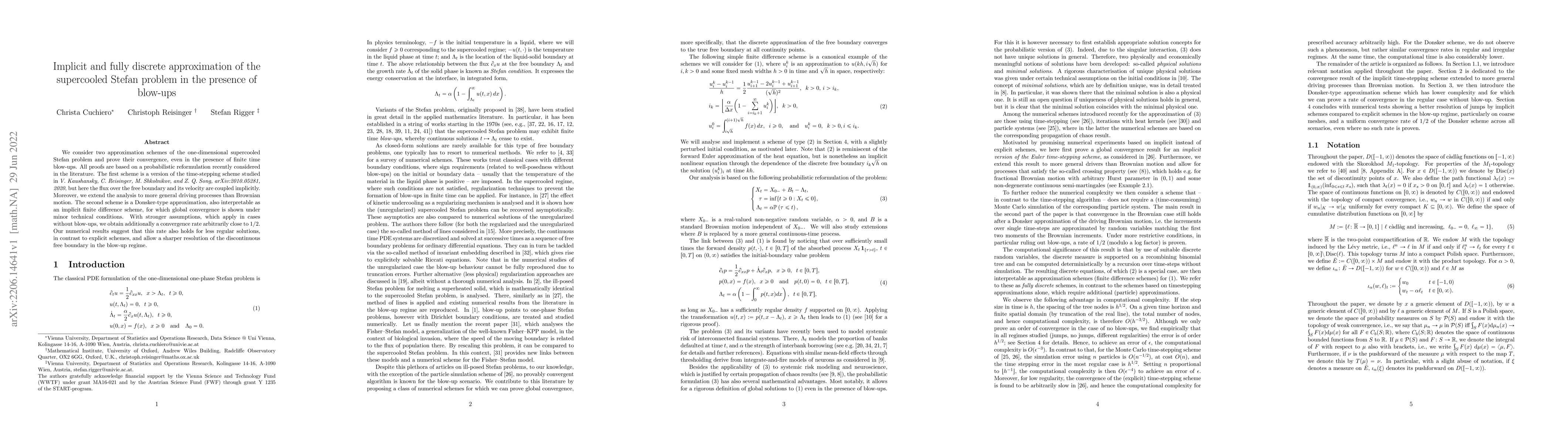 Thumbnail for Implicit and fully discrete approximation of the supercooled Stefan
  problem in the presence of blow-ups