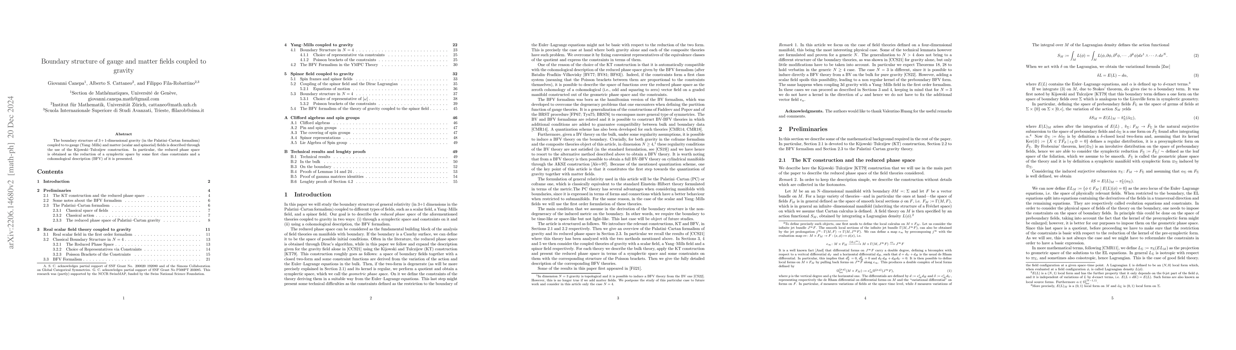 Thumbnail for Boundary structure of gauge and matter fields coupled to gravity