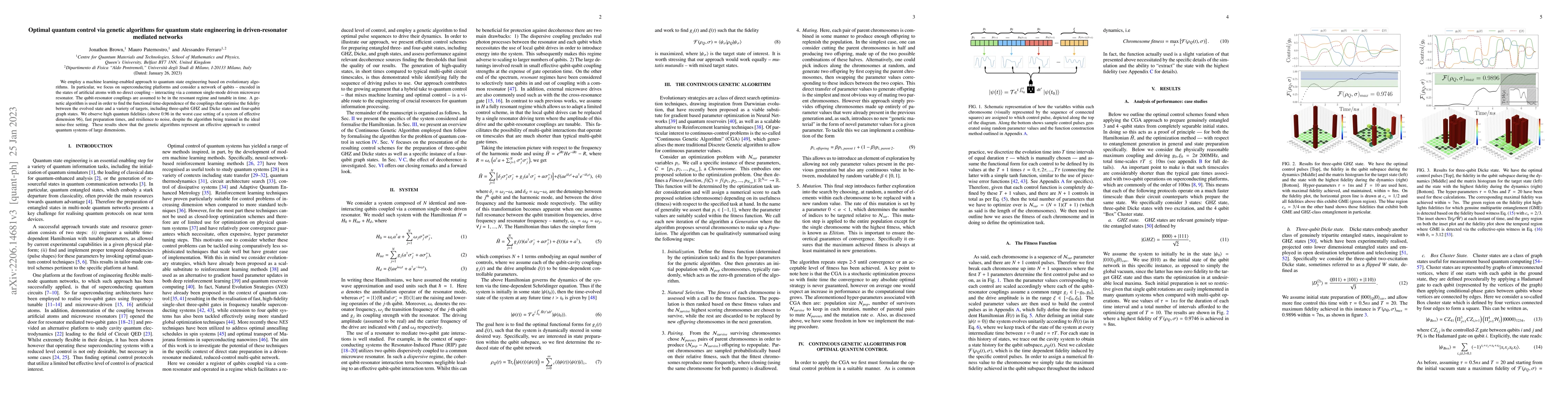 Thumbnail for Optimal quantum control via genetic algorithms for quantum state
  engineering in driven-resonator mediated networks