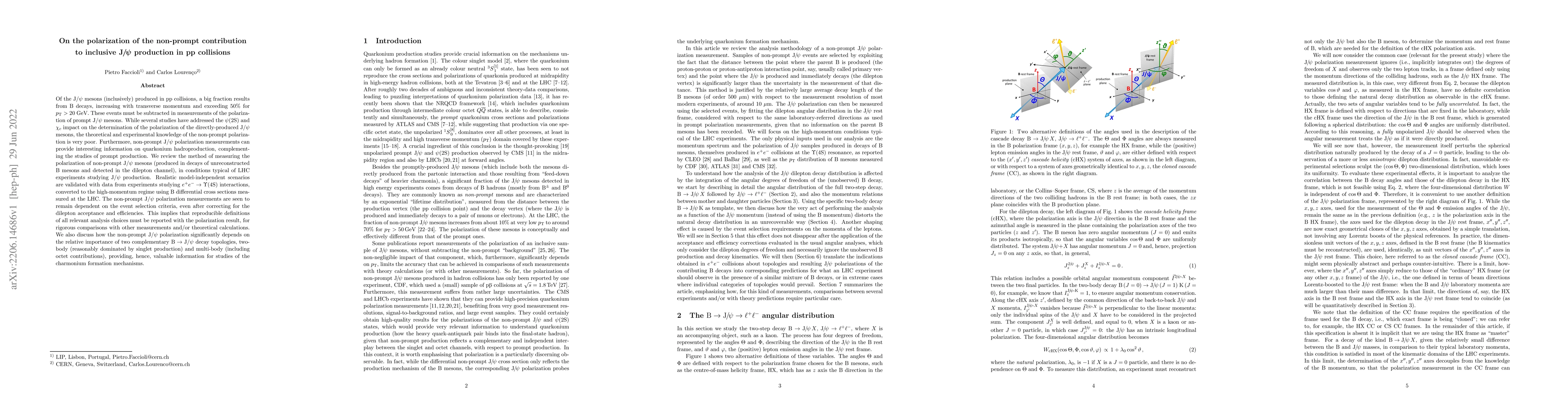Thumbnail for On the polarization of the non-prompt contribution to inclusive J/$\psi$
  production in pp collisions