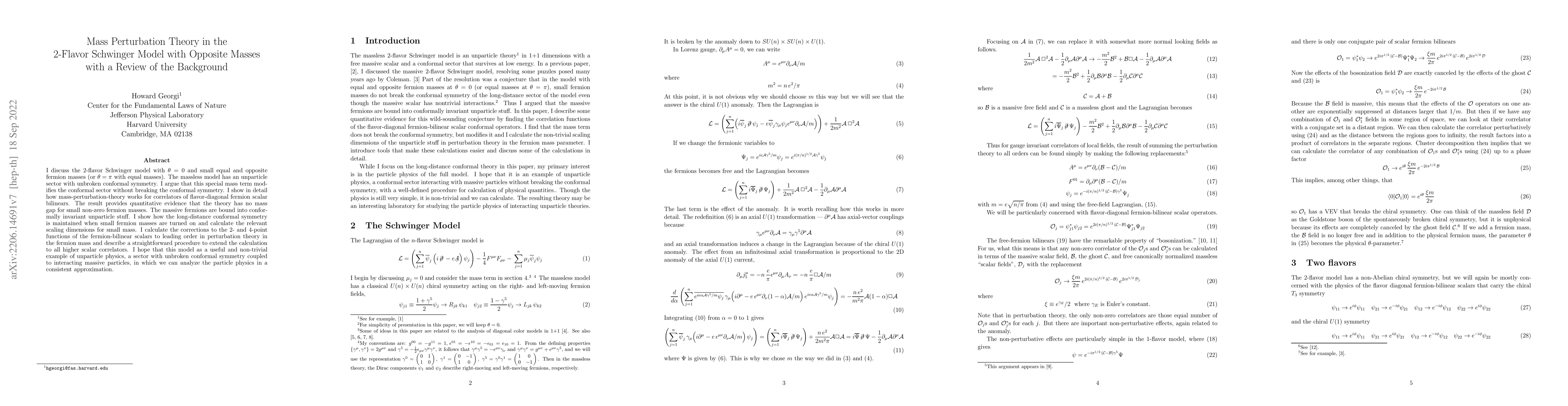 Thumbnail for Mass Perturbation Theory in the 2-Flavor Schwinger Model with Opposite
  Masses