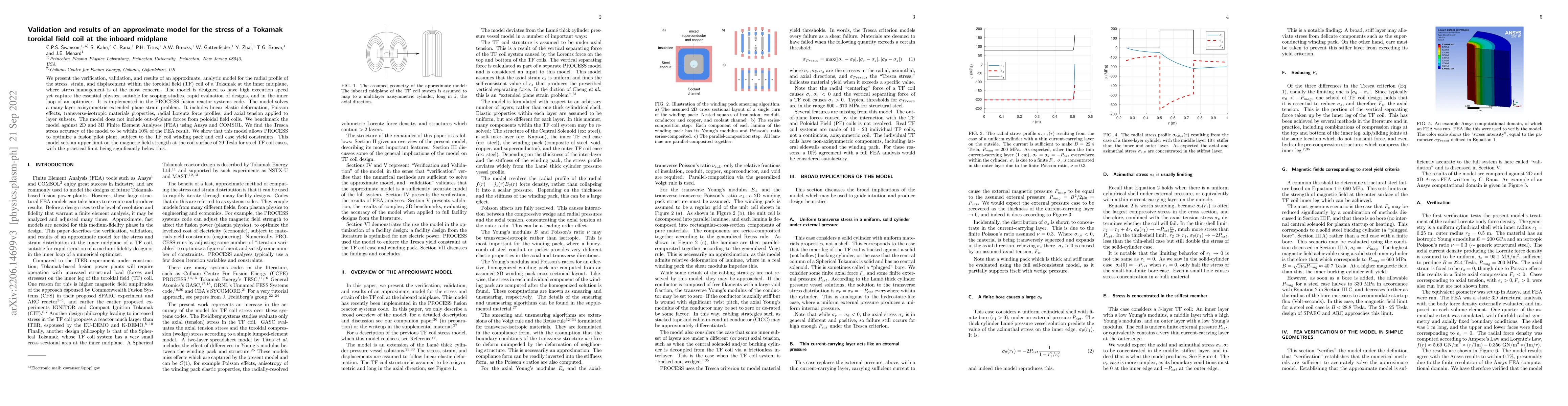 Thumbnail for Validation and results of an approximate model for the stress of a
  Tokamak toroidal field coil at the inboard midplane