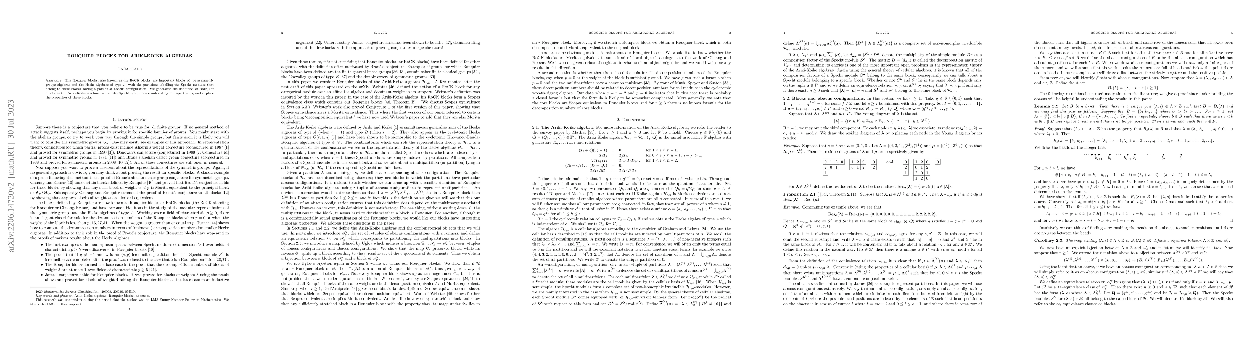 Thumbnail for Rouquier blocks for Ariki-Koike algebras