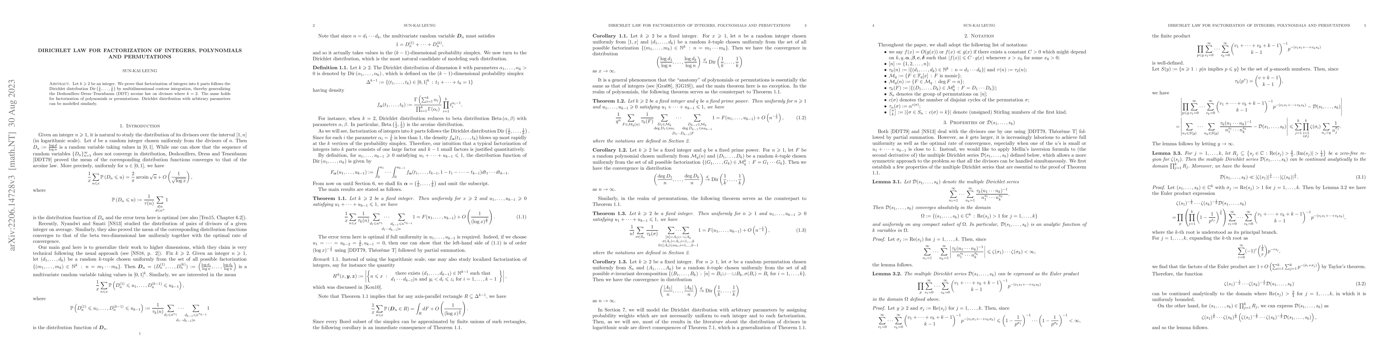 Thumbnail for Dirichlet law for factorization of integers, polynomials and
  permutations