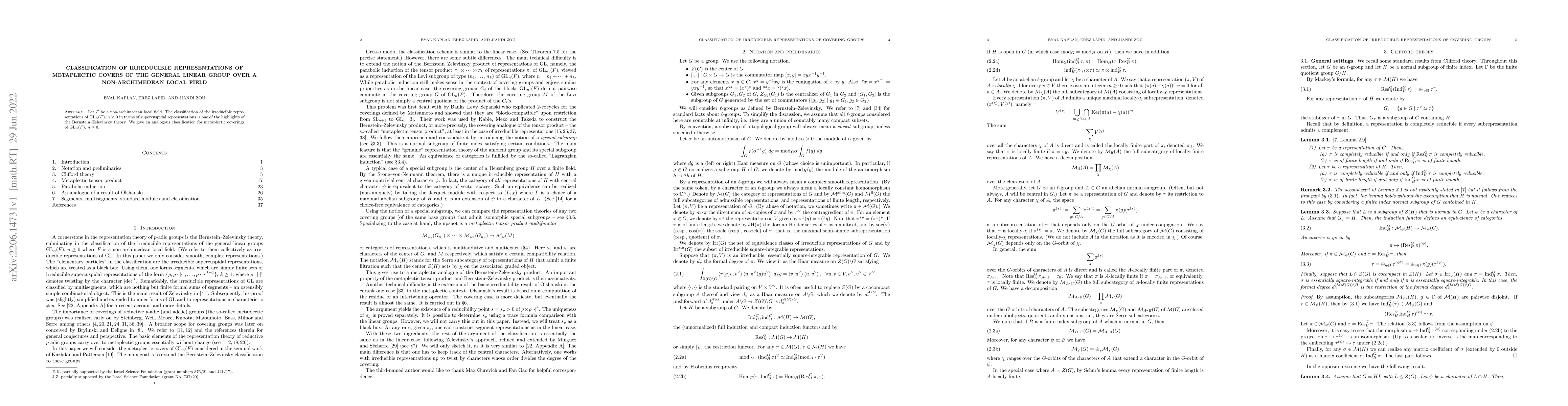 Thumbnail for Classification of irreducible representations of metaplectic covers of
  the general linear group over a non-archimedean local field
