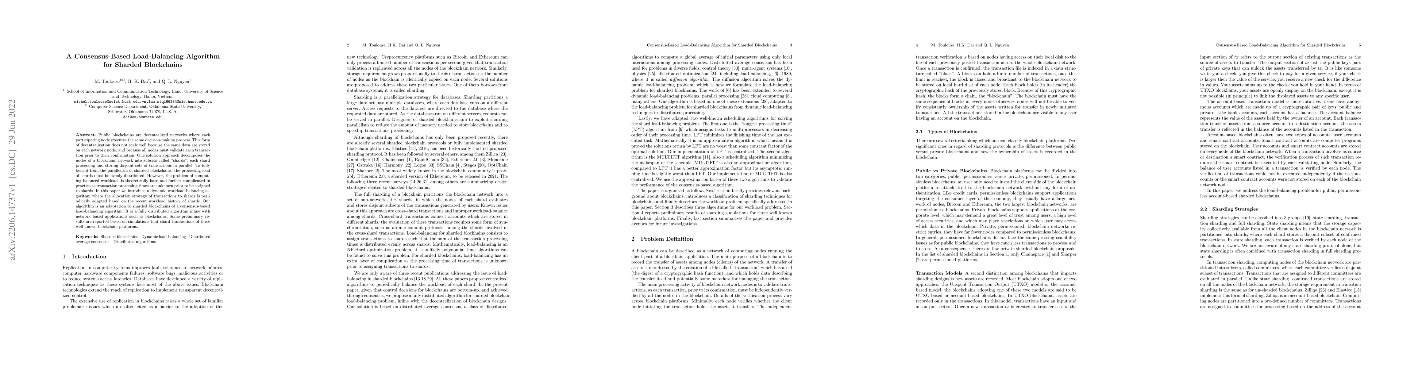 Thumbnail for A Consensus-Based Load-Balancing Algorithm for Sharded Blockchains