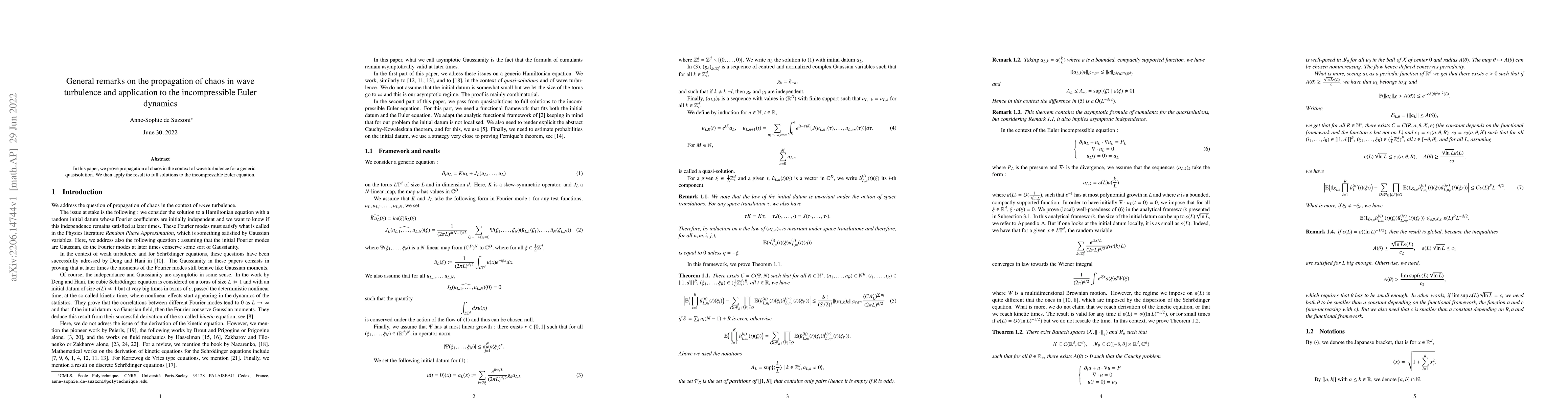 Thumbnail for General remarks on the propagation of chaos in wave turbulence and
  application to the incompressible Euler dynamics