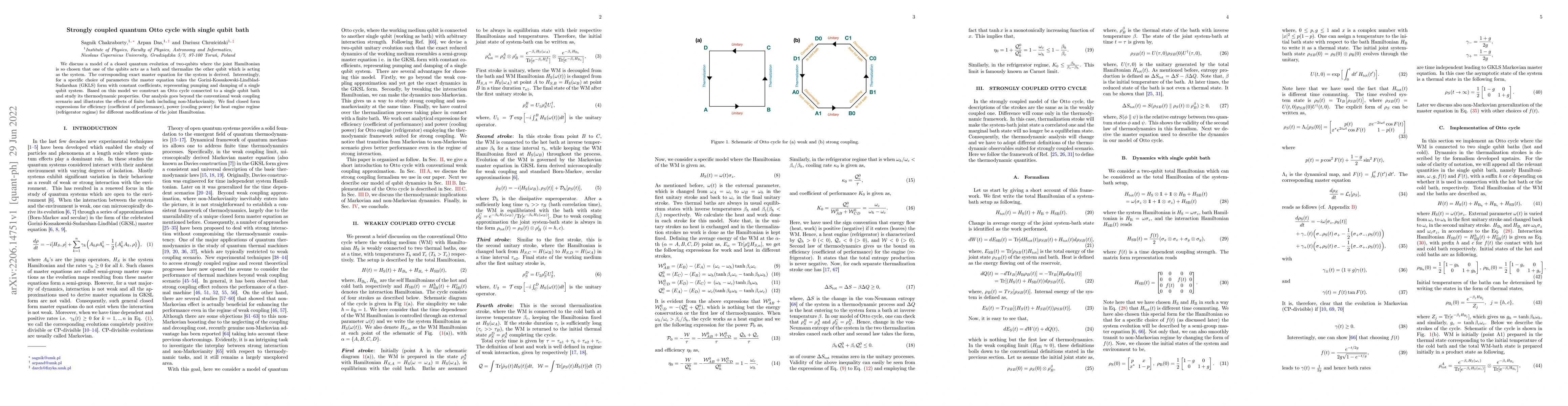 Thumbnail for Strongly coupled quantum Otto cycle with single qubit bath