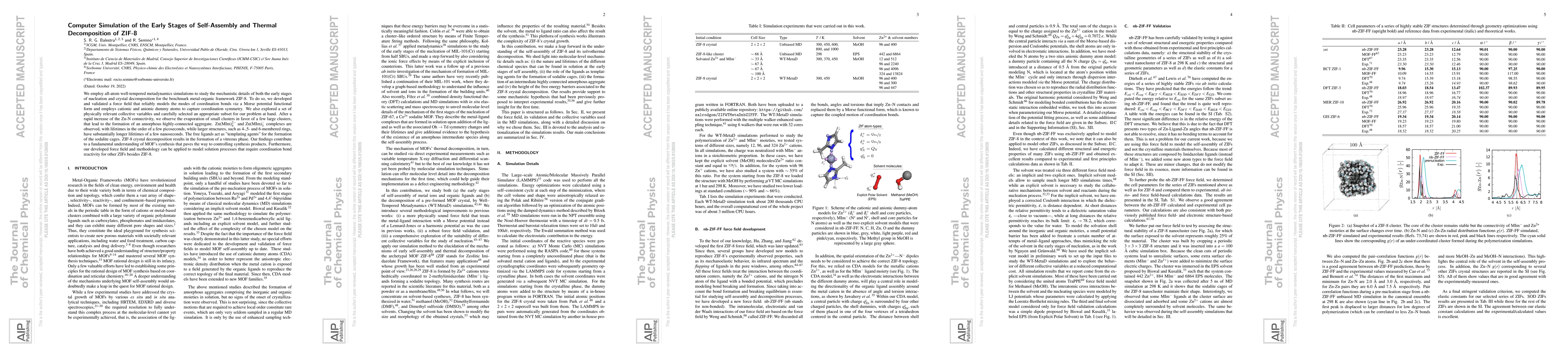 Thumbnail for Computer Simulation of the Early Stages of Self-Assembly and Thermal
  Decomposition of ZIF-8