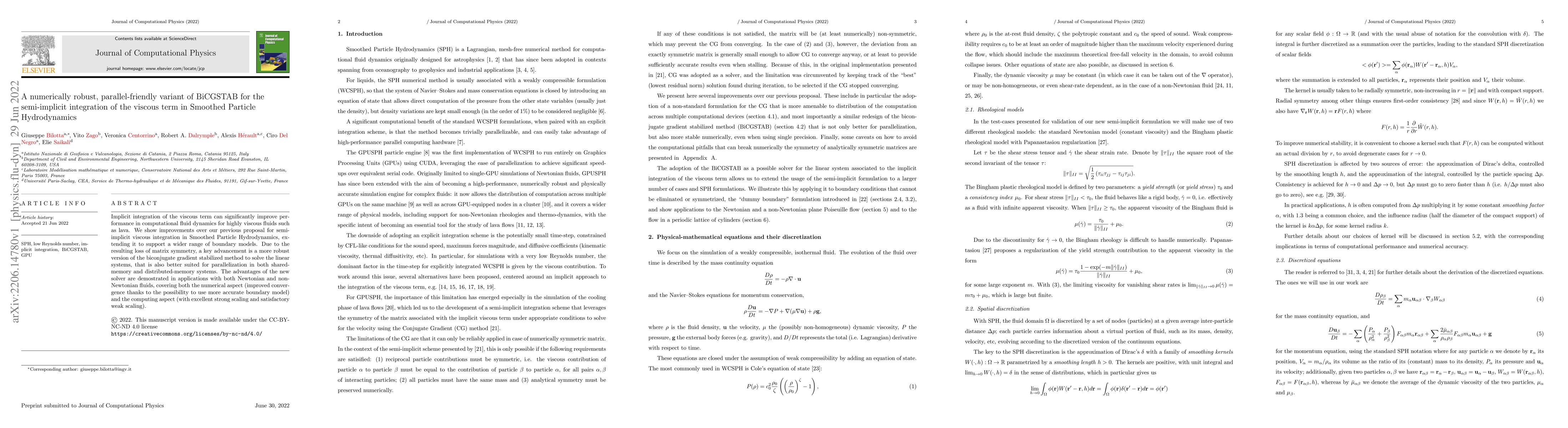 Thumbnail for A numerically robust, parallel-friendly variant of BiCGSTAB for the
  semi-implicit integration of the viscous term in Smoothed Particle
  Hydrodynamics
