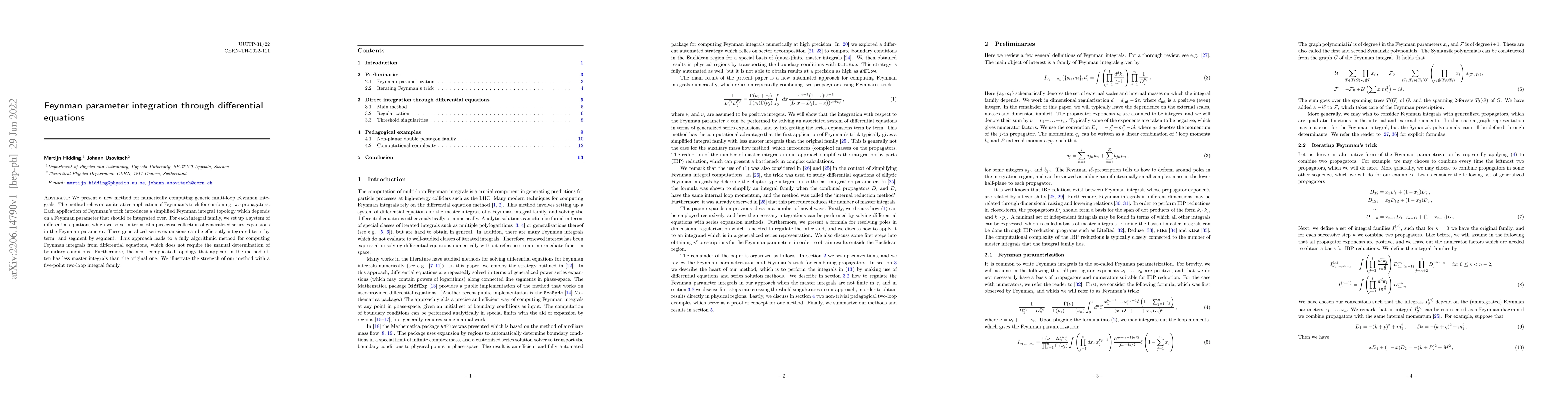 Thumbnail for Feynman parameter integration through differential equations