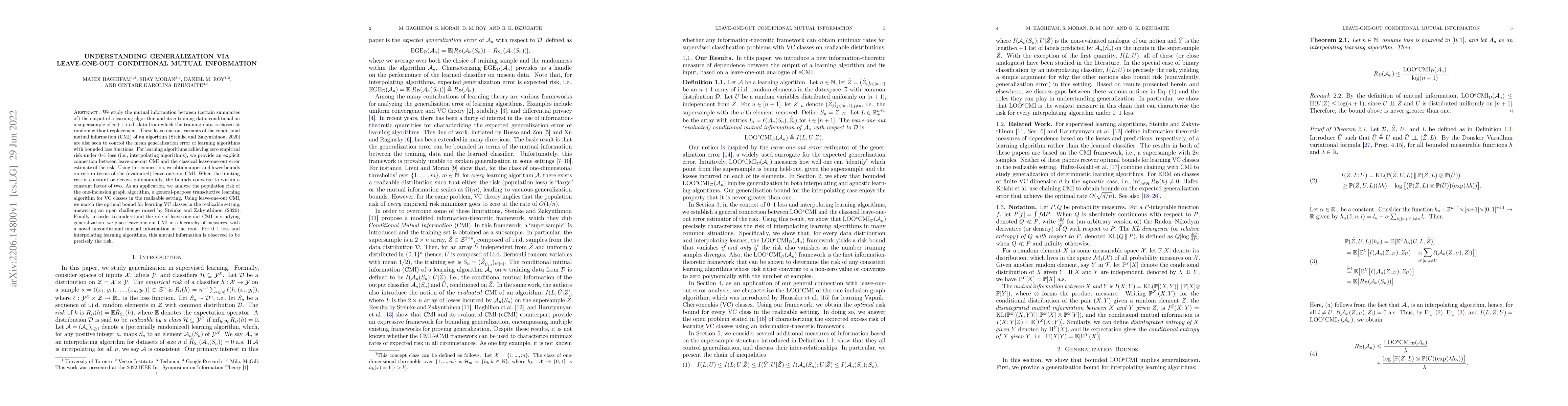 Thumbnail for Understanding Generalization via Leave-One-Out Conditional Mutual
  Information