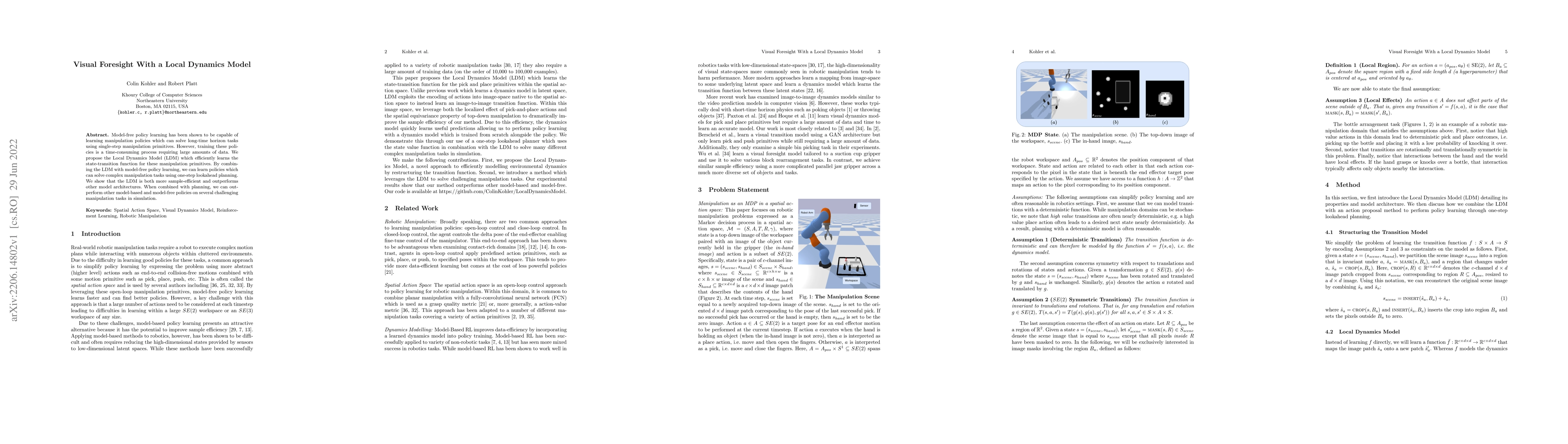 Thumbnail for Visual Foresight With a Local Dynamics Model